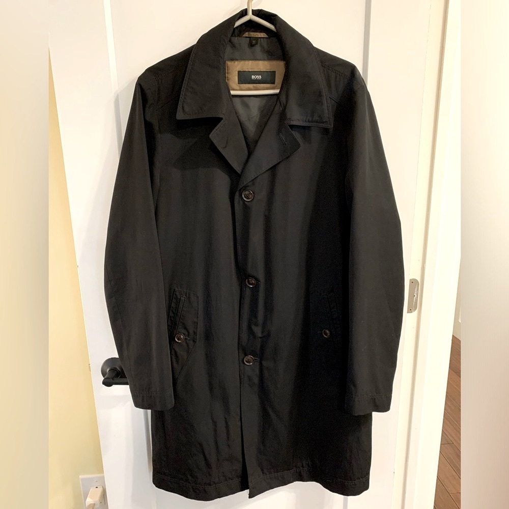 Hugo Boss Men's Black Water Repellent Trench Coat ( please read description)